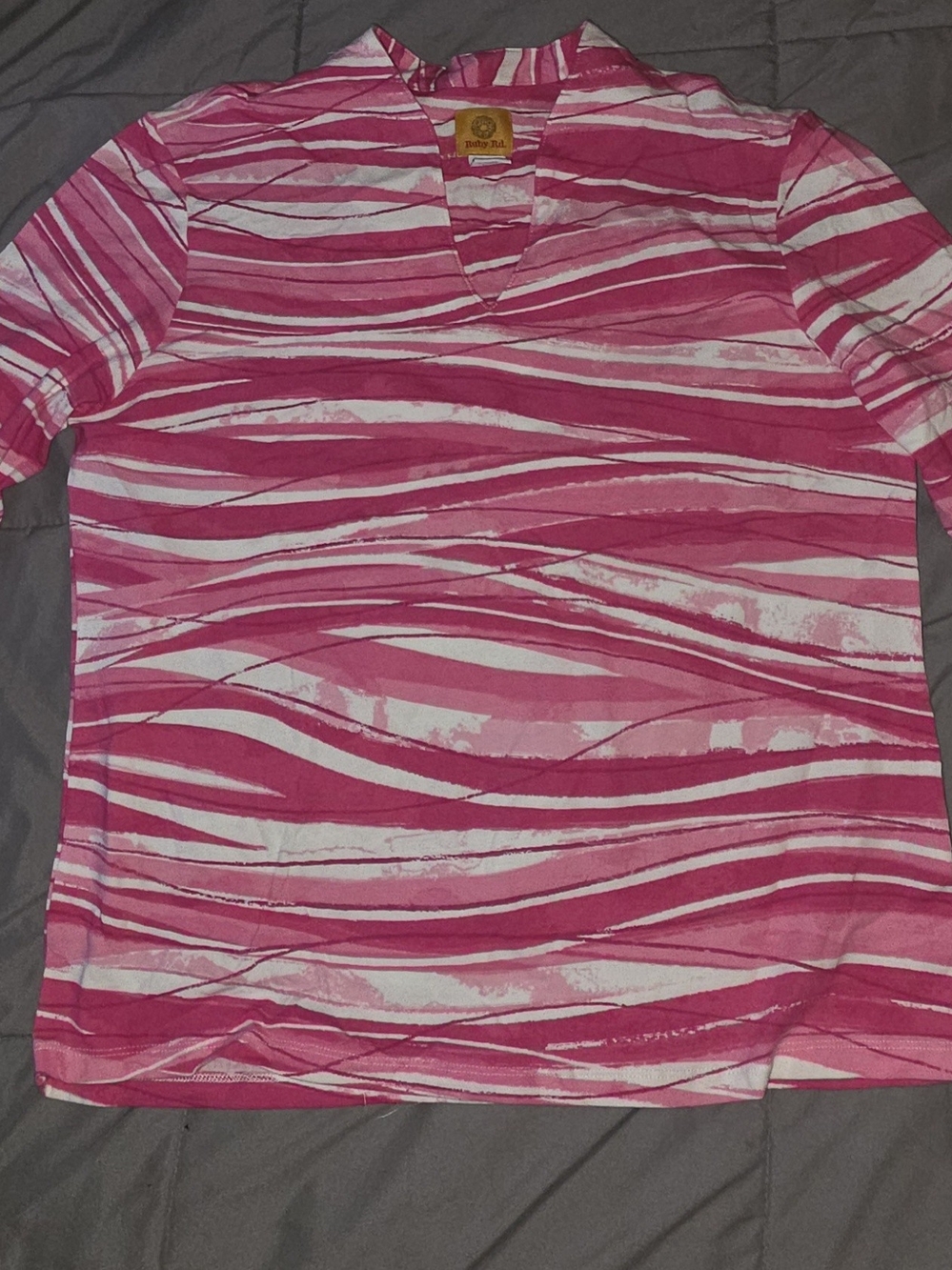 Ruby Rd. Pink & White Striped Long Sleeve V-Neck Top